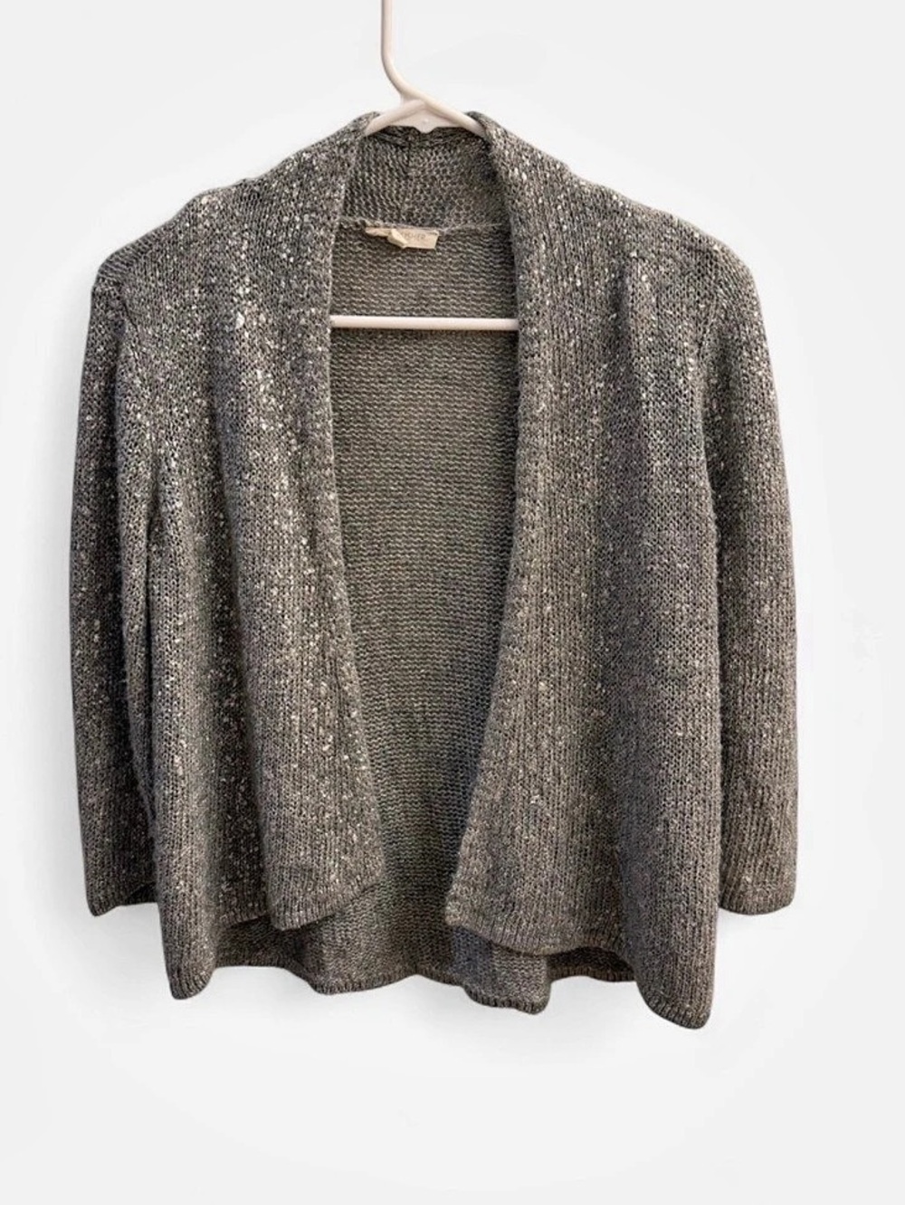 Eileen Fisher Petite Metallic Linen Open Front Cardigan PS